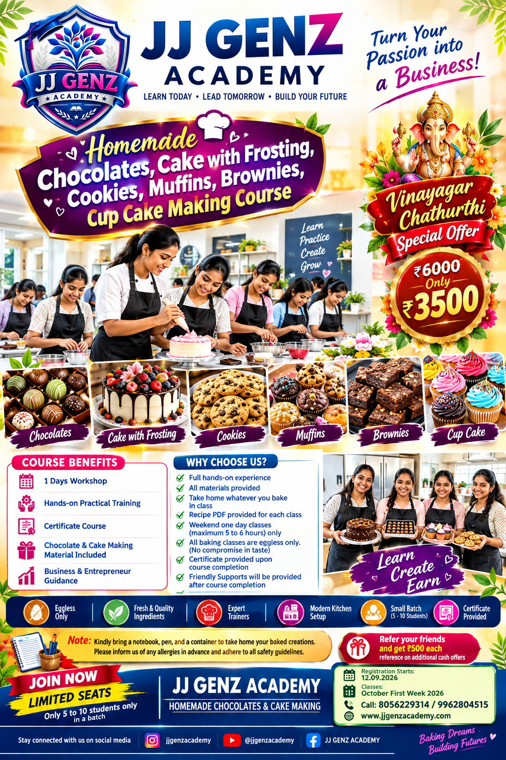 🎉 VINAYAGAR CHATHURTHI FESTIVAL SPECIAL OFFERS 🎉 HOMEMADE BAKING CLASSES